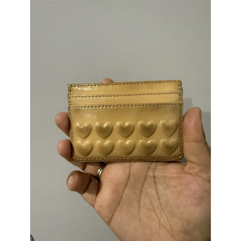 Marc Jacobs Patent Leather Quilted Hearts Tan Card Holder‎ SEE PHOTOS